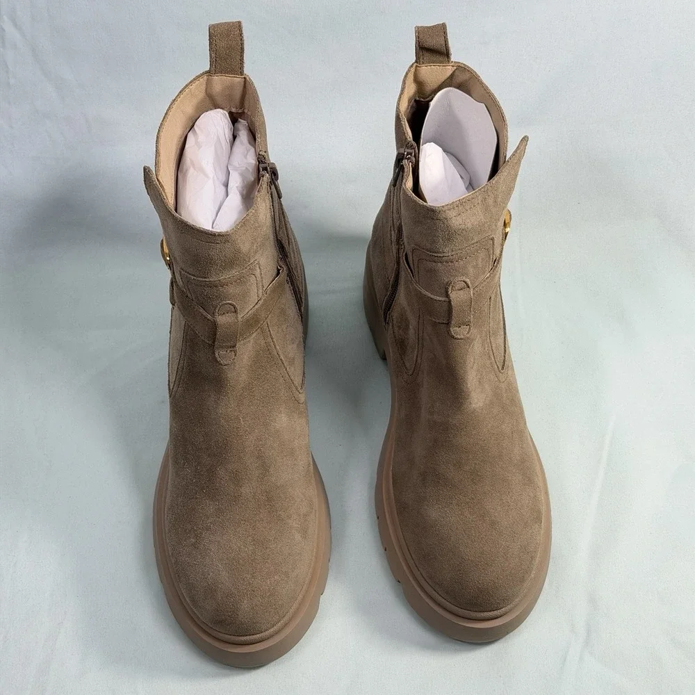 Steve‎ Madden Size-10M Womens Ankle Booties Coletta Lug Sole Suede Leather Taupe